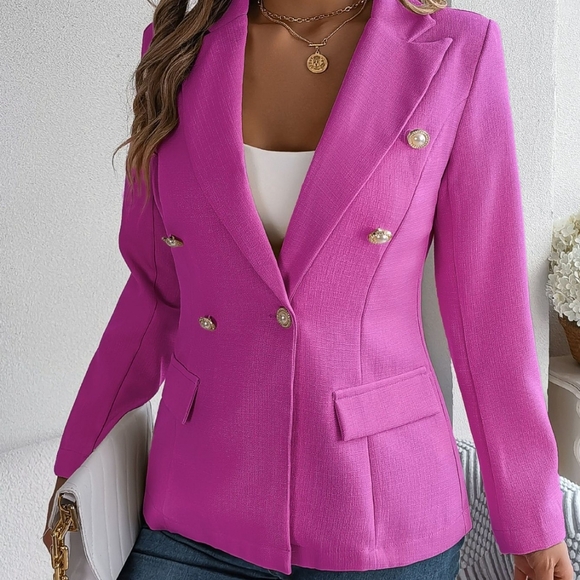 Lovely Rosetta Jackets & Blazers - Stylish Pink Lapel Collar Blazer